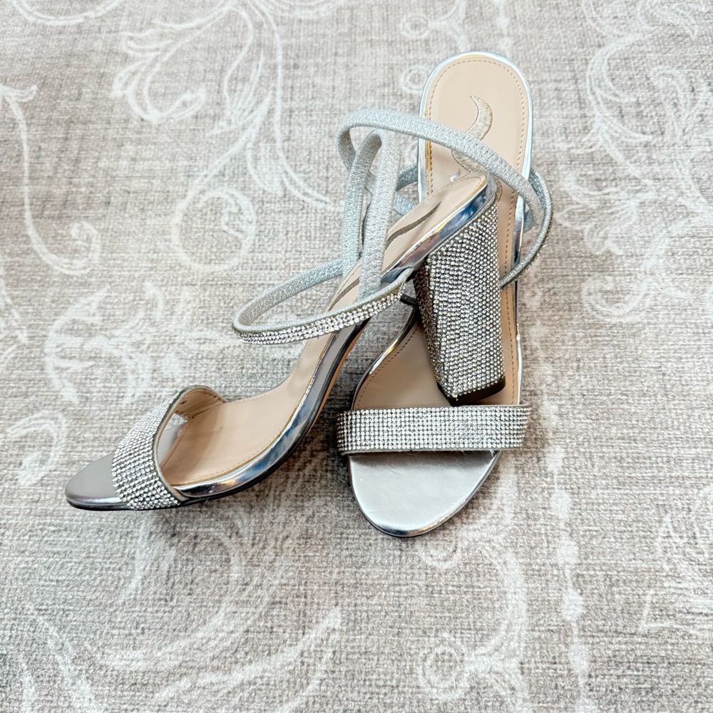 Nina Elegant Silver Strappy Bling Women's Heels Size 6.5